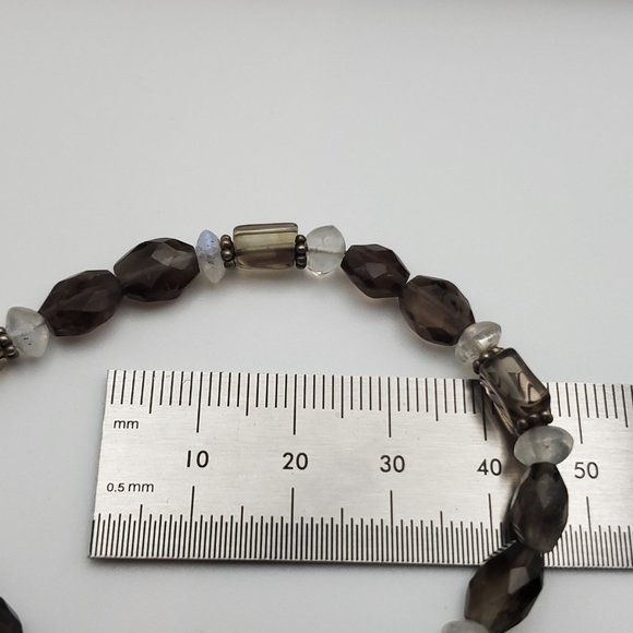 7 Inch 925 Sterling Silver Smoky Quartz And Moonstones Bracelet - Picture 6 of 7